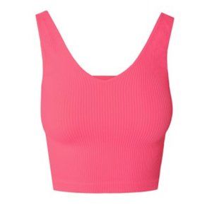 NEW Bubble Gum Pink Ribbed V Neck Top One Size